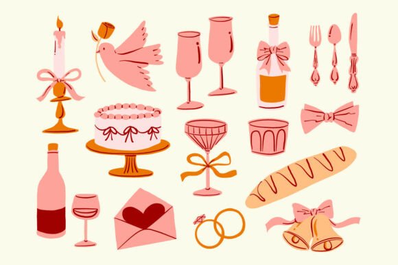 Charming Hand-Drawn Wedding Graphics for Every Project