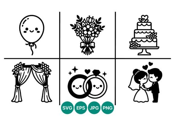 Charming Line Art: A Versatile Set for Wedding Design