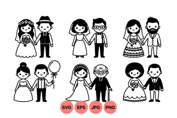 Cute Wedding Couple Clipart Set: Versatile Design Asset