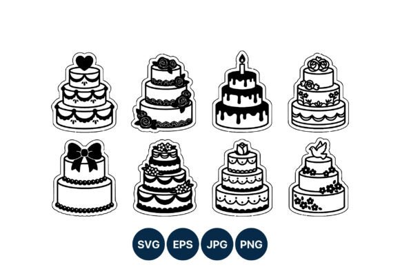 Elegant Line Art: Black and White Wedding Cakes Vector Set