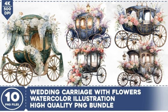 Elegant Wedding Carriage with Flowers PNG for Creative Projects