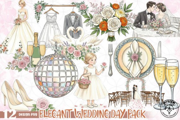 Elegant Wedding Day Pack PNG: Your All-in-One Design Kit