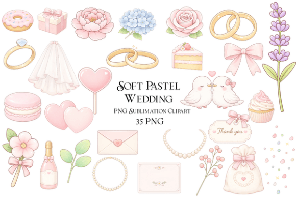Soft Pastel Wedding Clipart: 35 Blush Elements for Romantic Designs