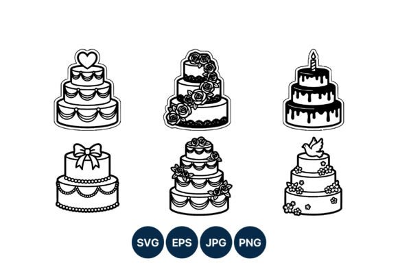 Wedding Cake Vector Line Art: Black & White Elegance