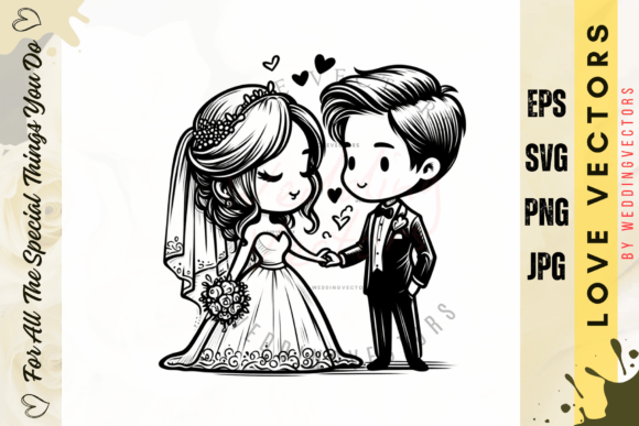 Wedding Couple and Love Vectors - C3650: A Hand-Drawn Collection