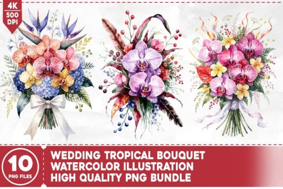 Wedding Tropical Bouquet Watercolor: Lush Graphics for Modern Creators